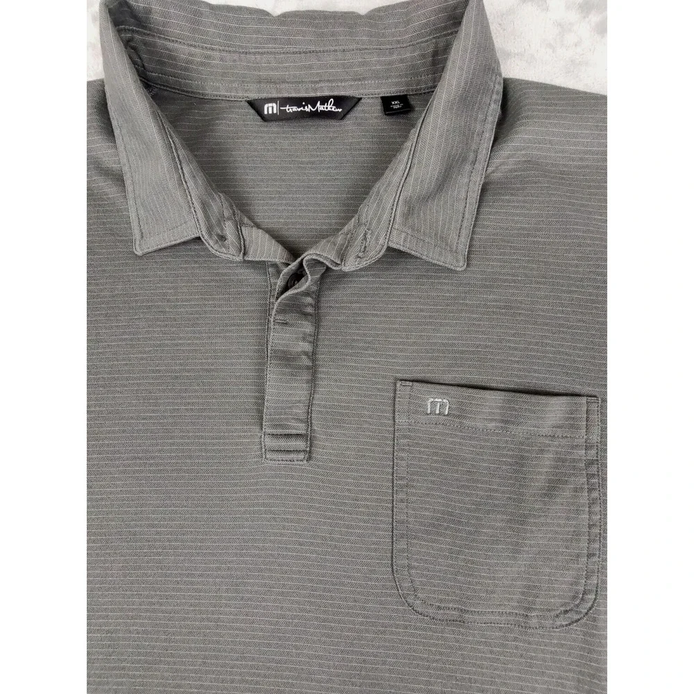 Travis Mathew Men's XXL Gray Striped Short Sleeve Polo Shirt Pima‎ Cotton Blend